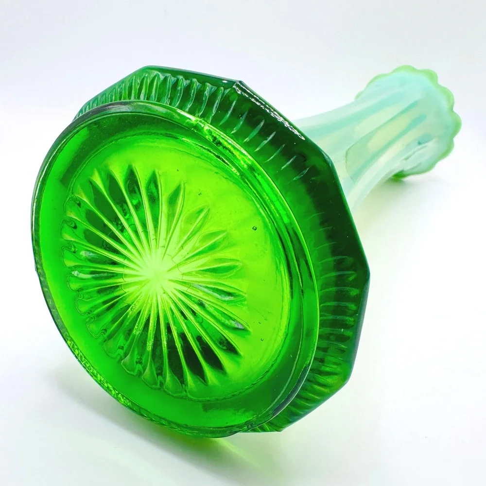Vintage Green Opalescent Glass Vase 10